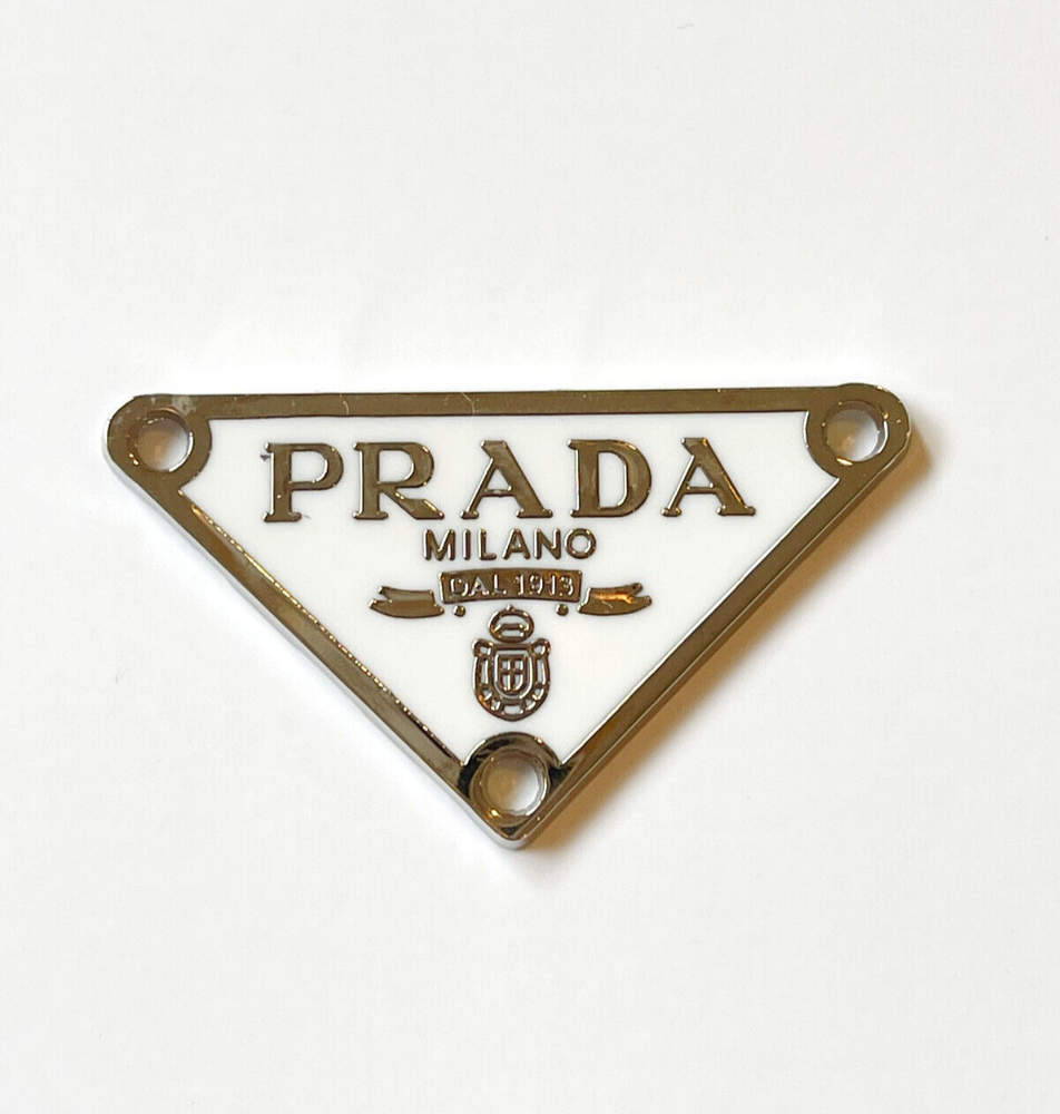 Prada Silver and White Triangle Pendant Necklace