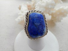 Southwest 925 Sterling Silver Lapis Lazuli Rope Edge Ring  100A