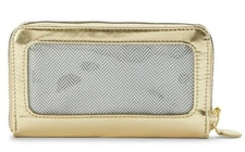 No Boundaries Ladies Zip Around Wristlet Wallet Gold See Through On Side NEW