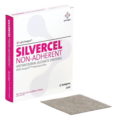 Silvercel Non-Adherent Antimicrobial Alginate Dressing 4-1/4'' x 4-1/4'' PK of 10