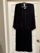 R M Richards black sheer beaded jacket dress 16