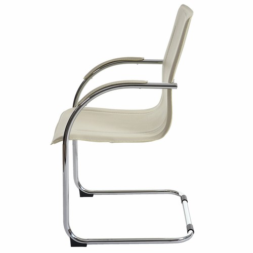 B-Ware Esszimmerstuhl Perm, Freischwinger Küchenstuhl Stuhl, PVC Stahl, creme - Bild 3 von 6