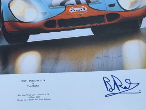 BRIAN REDMAN SIGNED,1970 LEMANS 24HR, MCQUEEN GULF PORSCHE 917K,PRINT 22X17" - Picture 2 of 3