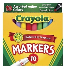 Crayola Markers, Broad Line, Assorted Bright and Bold Colors, Set of 10