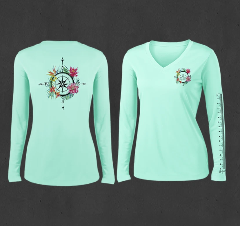 Ladies SEAGRASS V-Neck Island Compass Performance Fishing Shirts