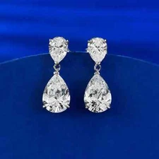 7 ct.tw.  Pear Cut Cubic Zirconia Dangle Earrings 925 Sterling Silver
