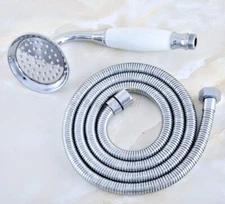 Polished Chrome Brass Bathroom Handheld Shower Head Spray & Hand Shower Hose