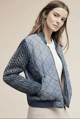 Stone Quilted Bomber Denim Jacket Size 