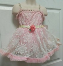 GIRLS Pink LACY BALLET DANCE TAP COSTUME RUFFLED ribbon rosette Small Child