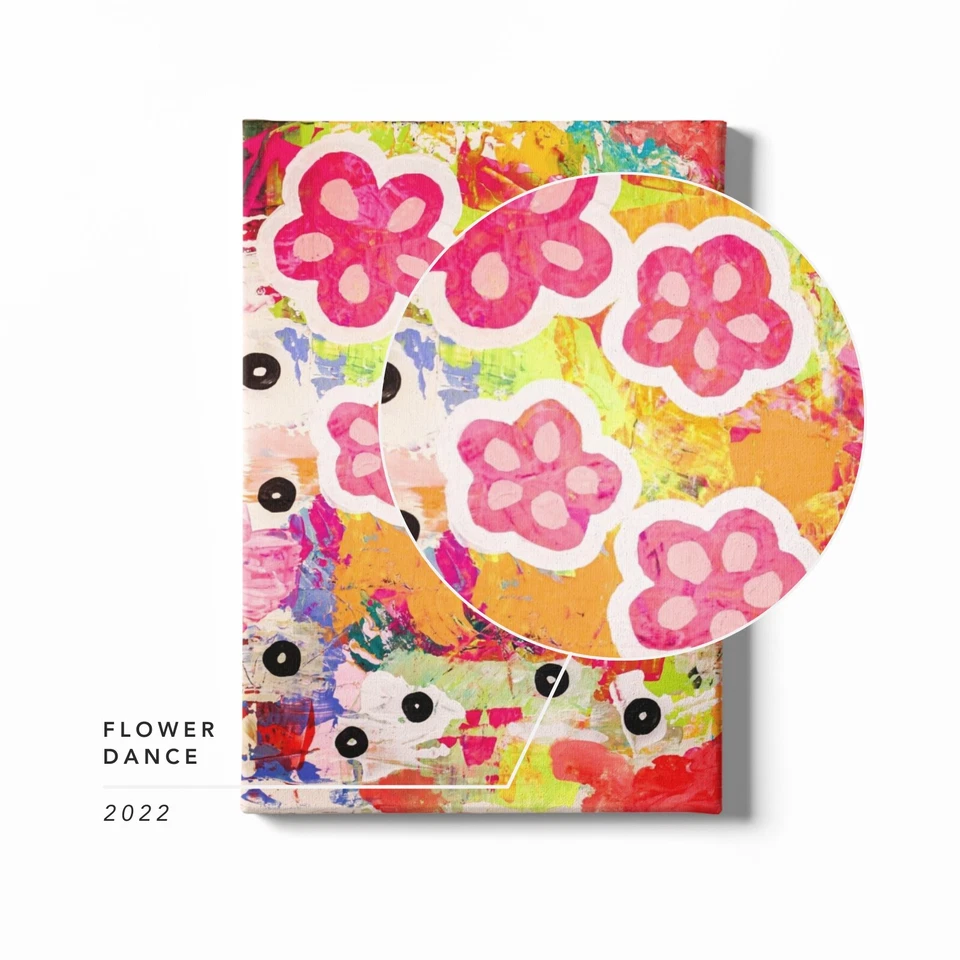 Pintura Acrílica Abstracta Floral Original - Panel de Madera - Arte Pop - Arte Moderno Foto 3 de 4