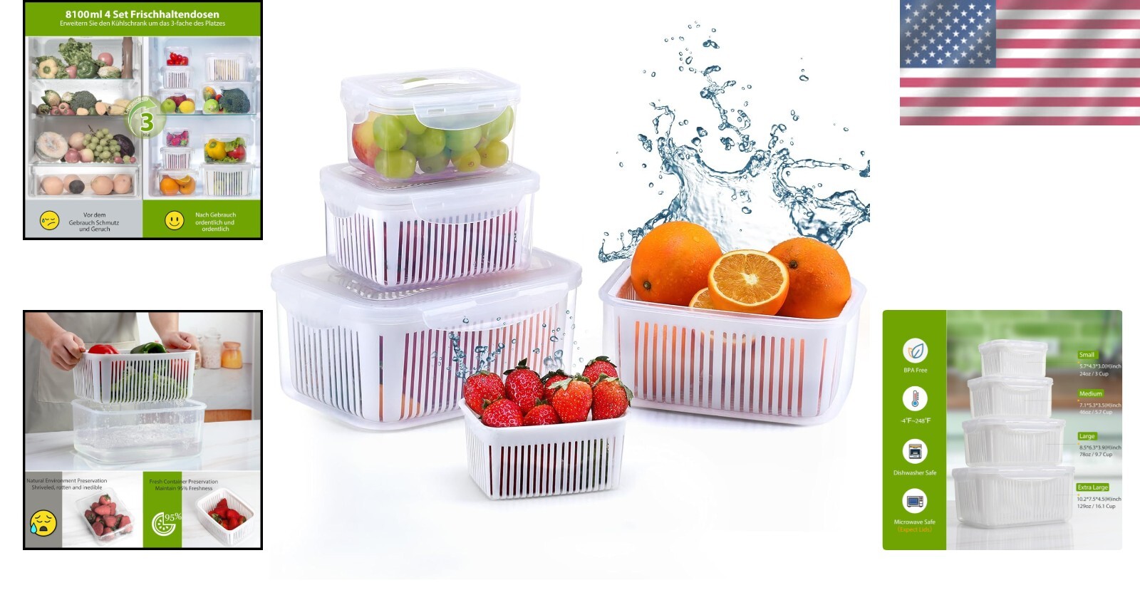 Durable BPA-Free Produce Saver Set - Keeps Fruits and Vegetables Fresh Longer
