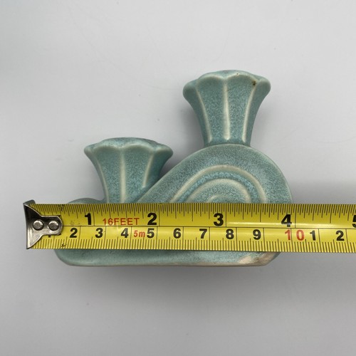 Vintage MCM Double Light Pottery Candlestick Pair Aqua Sea Blue Green - Picture 12 of 12