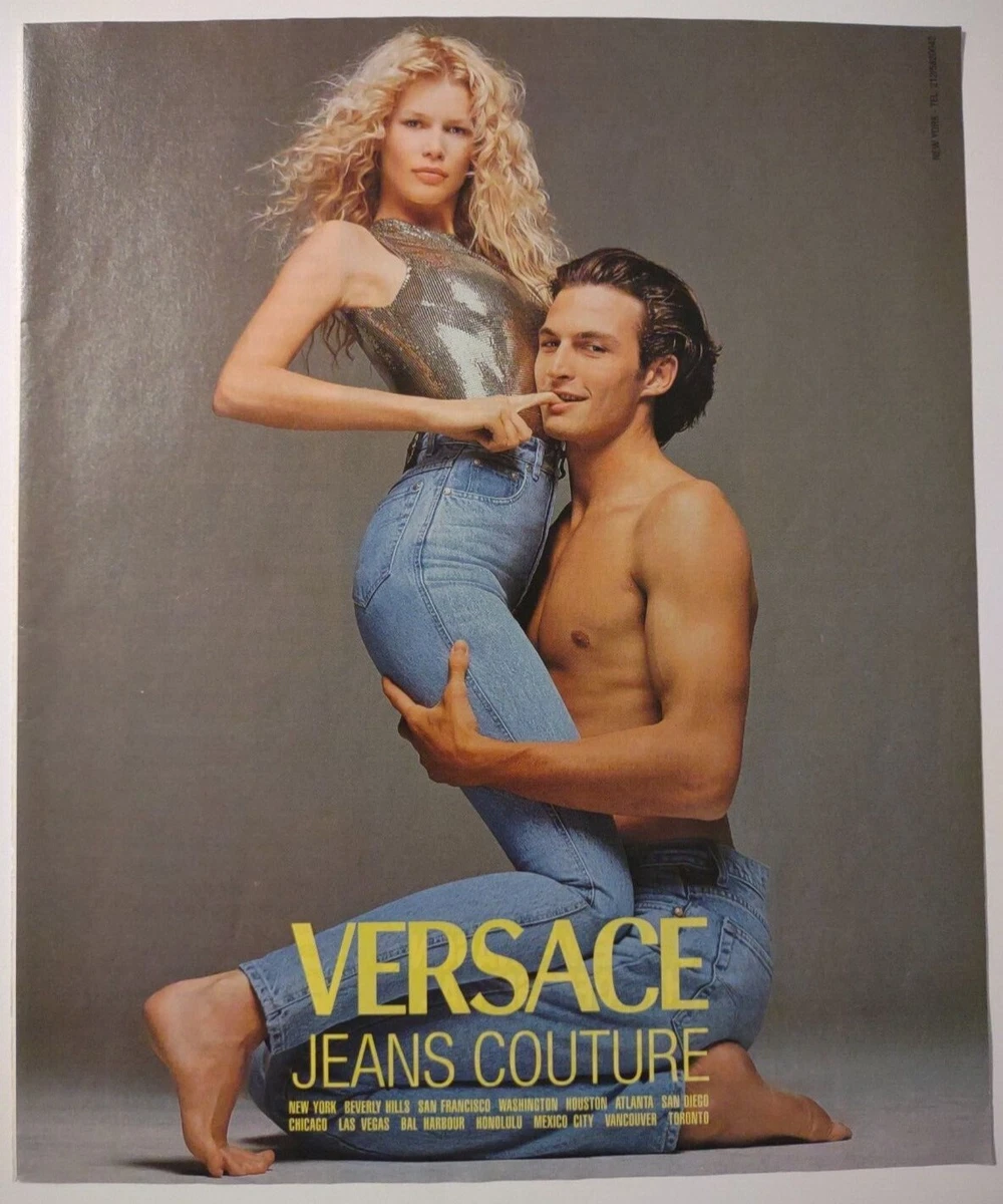 Vintage 1994 Versace Jeans Couture Claudia Schiffer Magazine PRINT AD  Fashion