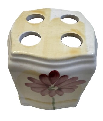 Croscill Gazebo Botanica Ceramic Toothbrush Holder On Yellow Green Floral Design