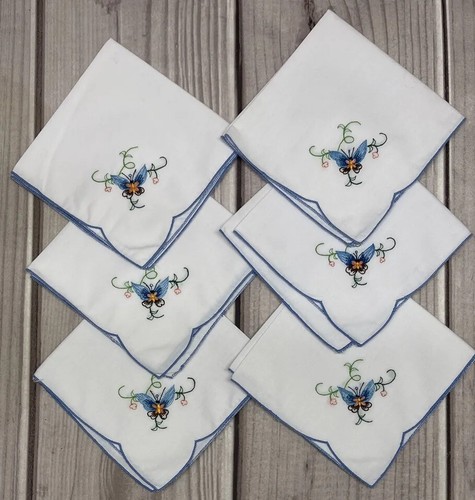 Juego de 6 servilletas de cena de lino bordadas con mariposa vintage - Imagen 1 de 4