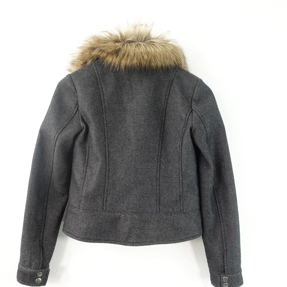 Anthropologie Cartonnier Jacket 0P XS Blue Wool Crop Moto Fur Collar Grunge Y2K - Image 2 of 4