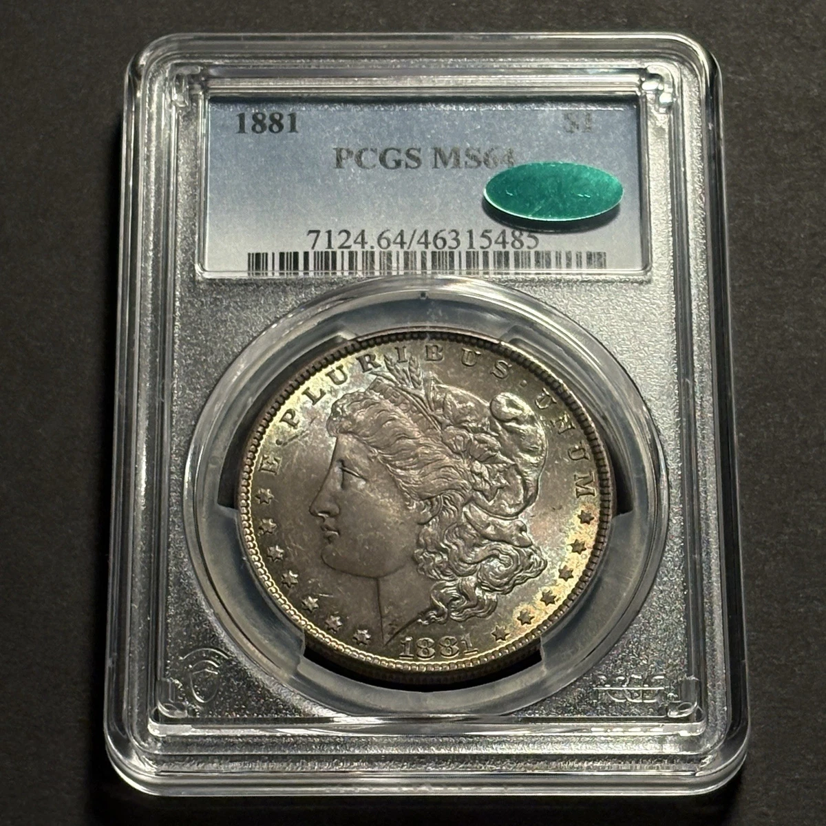 PCGS & CAC Certified MS 64 Graded 1881 Year Morgan US Dollars