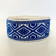 Guatemalan Hand Woven Faja Sash Belt Strap 1.5 x 53 inch Blue White Folk Art VTG