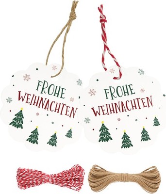  Weiß ''FROHE WEIHNACHTEN'' Anhänger, 100 Stück Geschenkanhänger mit Frohe Wei 
