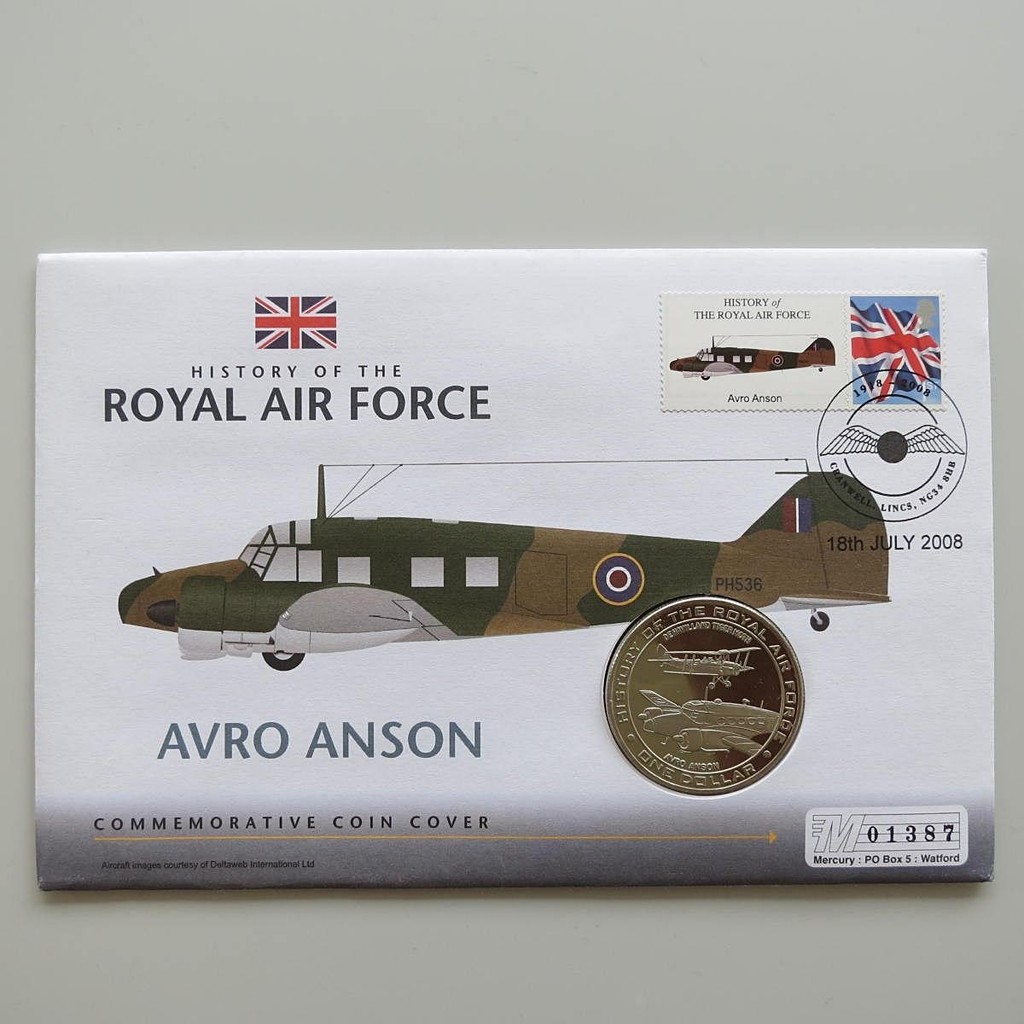 2008 History of the RAF Avro Anson Aircraft 1 Dollar Coin Cover - UK PNC First Day Covers - Royal Air Force