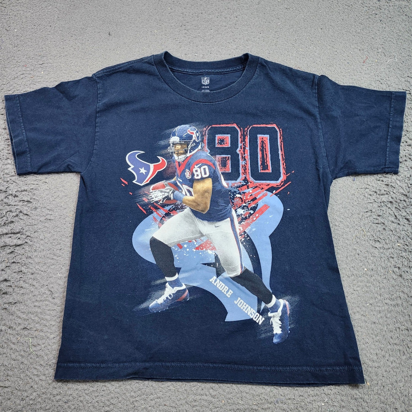 Houston Texans Andre Johnson 80 Navy Blue Graphic T-Shirt Youth Large 14/16 NFL
