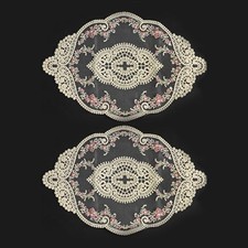 pson 2Pcs Oval Embroidered Retro Lace Placemats for Home 17.7 X 11.8 Inch Beige