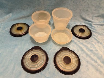 Vintage Tupperware Round Navy Blue Stretch Lid Clear Container Lot 240 500 800ml