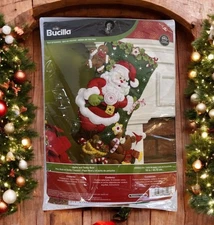 Bucilla Santa & Teddy Bear Christmas Jeweled Felt Stocking Kit NIP 18” Retired