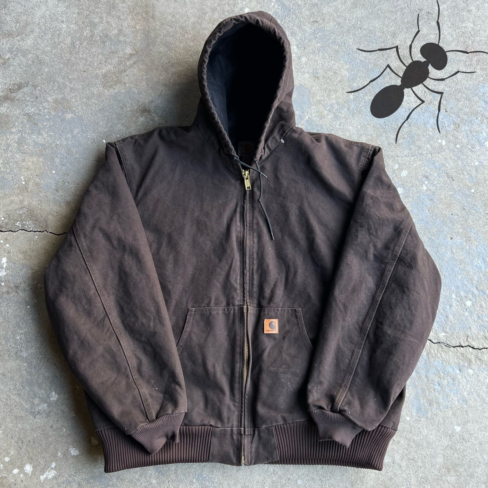 Vintage Y2K Brown Carhartt Hooded Work Jacket for Men