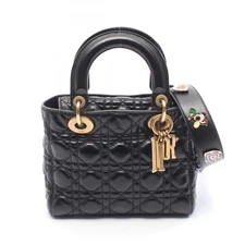 Christian Dior Lady Dior Small Shoulder Crossbody Handbag leather Black Used