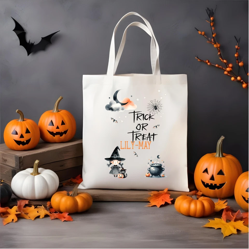 Bolso de Mano Personalizado Halloween Truco o Trato Regalo Niños Bruja Vampiro Foto 2 de 4