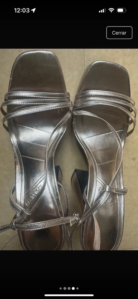 ZARA sandales talons argentées à brides et lacets femme EU 38 pointe ouverte - Photo 1/4