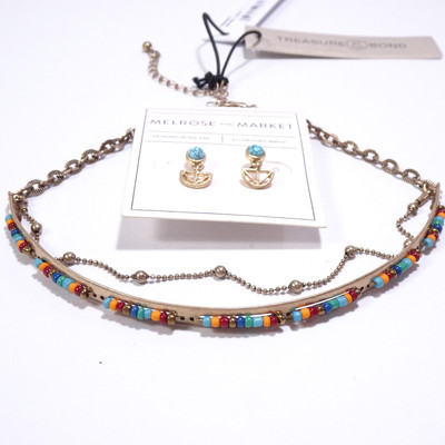 Nordstrom Treasure & Bond Melrose & Market Rainbow Turq Necklace Earrings SET 