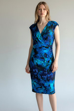 Lauren Ralph Lauren Blue Floral Sheath Midi Dress Women's 10 Career Cocktail