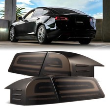 LED Tail Lights for 12-20 Tesla Model S Black Smoke w Black Trunk Center Piece