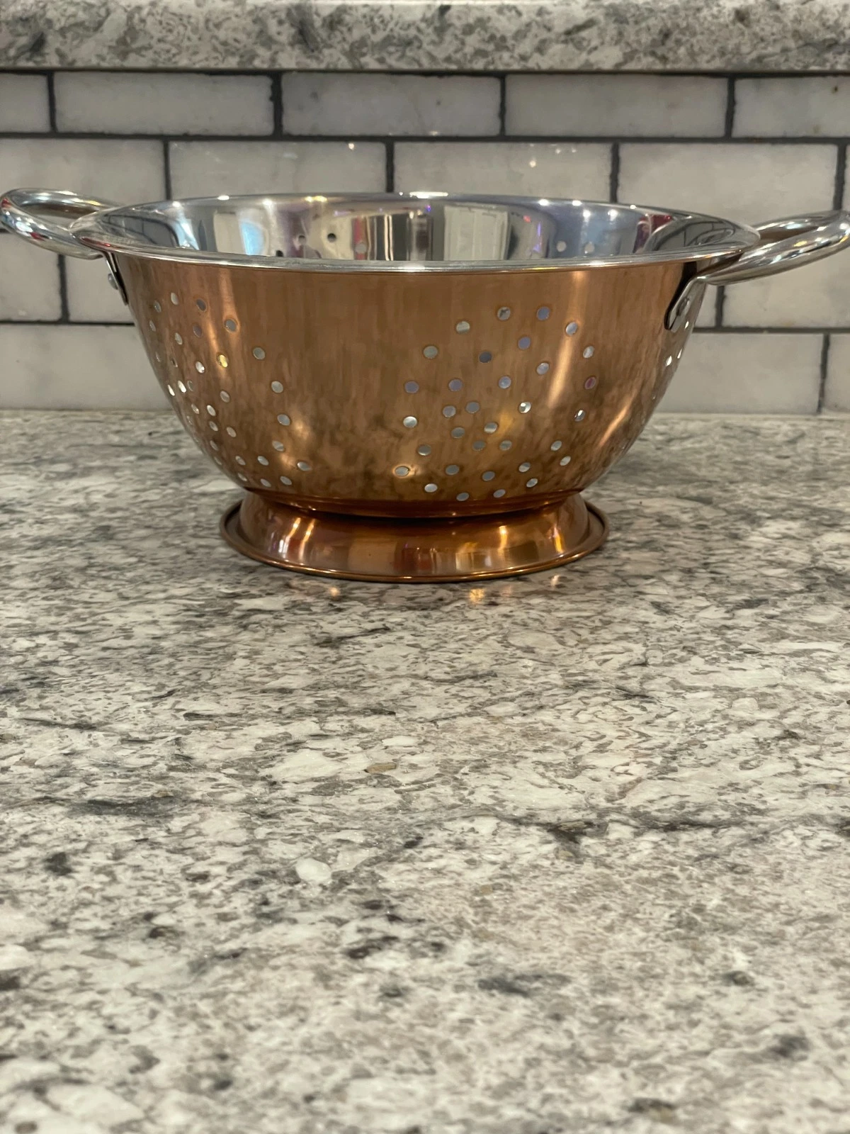 Colander, Rose Gold/Silver Color, 4 1/2" x 8.75" Footed, Stainless Steel