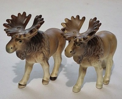 Vintage IAAC Ceramics Japan Elk Salt & Pepper Shaker Set Repaired Antler