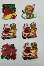 Vintage Dennison Christmas Holiday Seals Stickers Lot 6pcs Santas Diecut 1950s