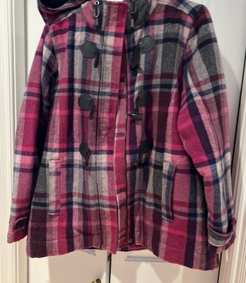  Legendary Whitetails Wool Blend Wm-2X Pink Plaid Toggles Hood Lined Jkt EUC