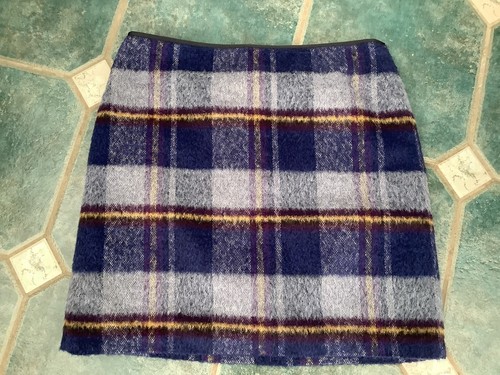 M&S Rock mit Wolle blau kariert UK 16 Länge 21" gefüttert A-Linie