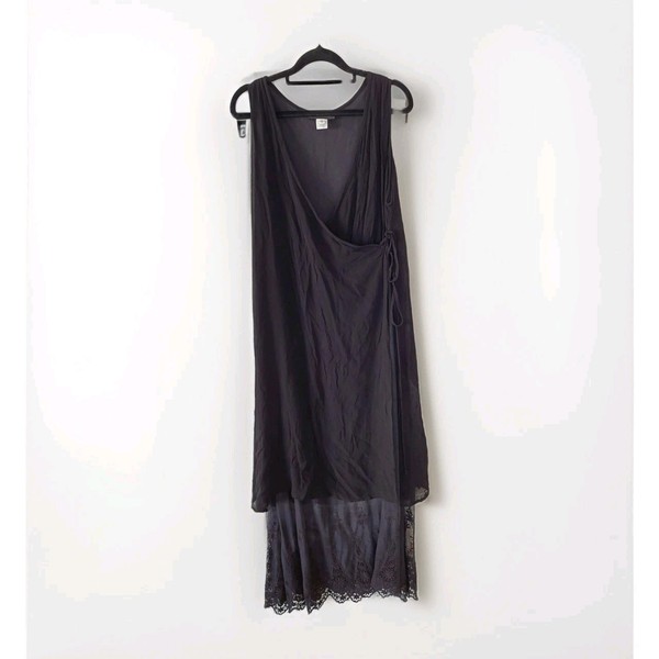 Morgan Marks Black Long Maxi Wrap Dress Size M Lace & Mesh Layered Elegant Tie