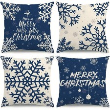 4pcs Christmas Snowflake Pillow Covers Merry Christmas Navy Winter Cushion Case