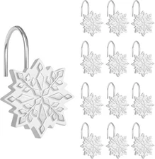Sunlit Christmas Shower Curtain Hooks Silver Snowflakes Shower Curtain Rings, Re