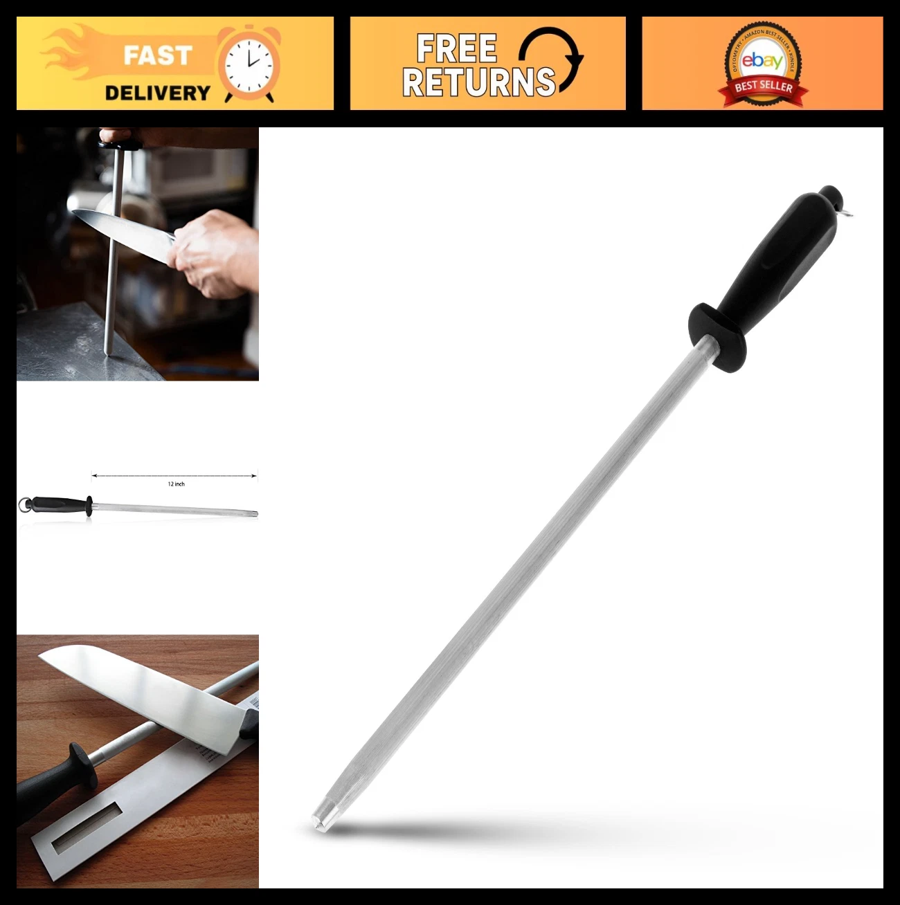 12" Professional Carbon Steel Knife Sharpening Rod - Black Kitchen Tool, Sharpen
Opens in a new wind