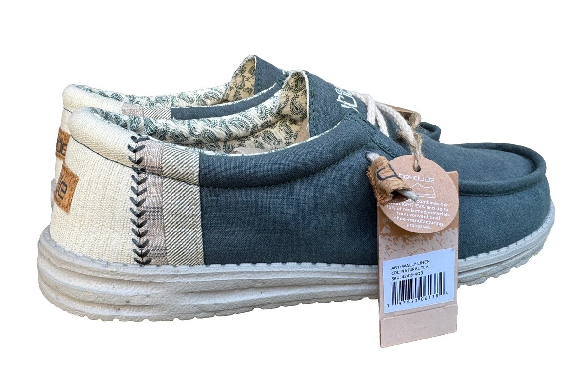 Hey Dude Wally Linen Mens Size 10 Natural Teal Slip On Lightweight Casual Shoes Amazon.com | HEYDUDE Men main image 4