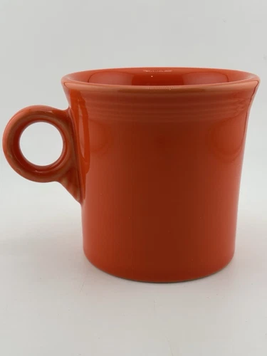 Fiesta Mug Homer Laughlin Persimmon O Ring Handle  HLC USA Embossed Circles