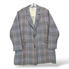 J Jill XL Barley Relaxed Multi Blue Red Plaid Cotton Spandex Boyfriend Blazer