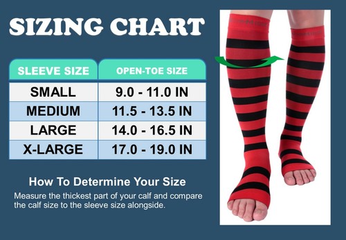 Doc Miller Open Toe Socks Compression 15-20 mmHg Recovery Varicose Veins RED/BLK - Picture 2 of 9