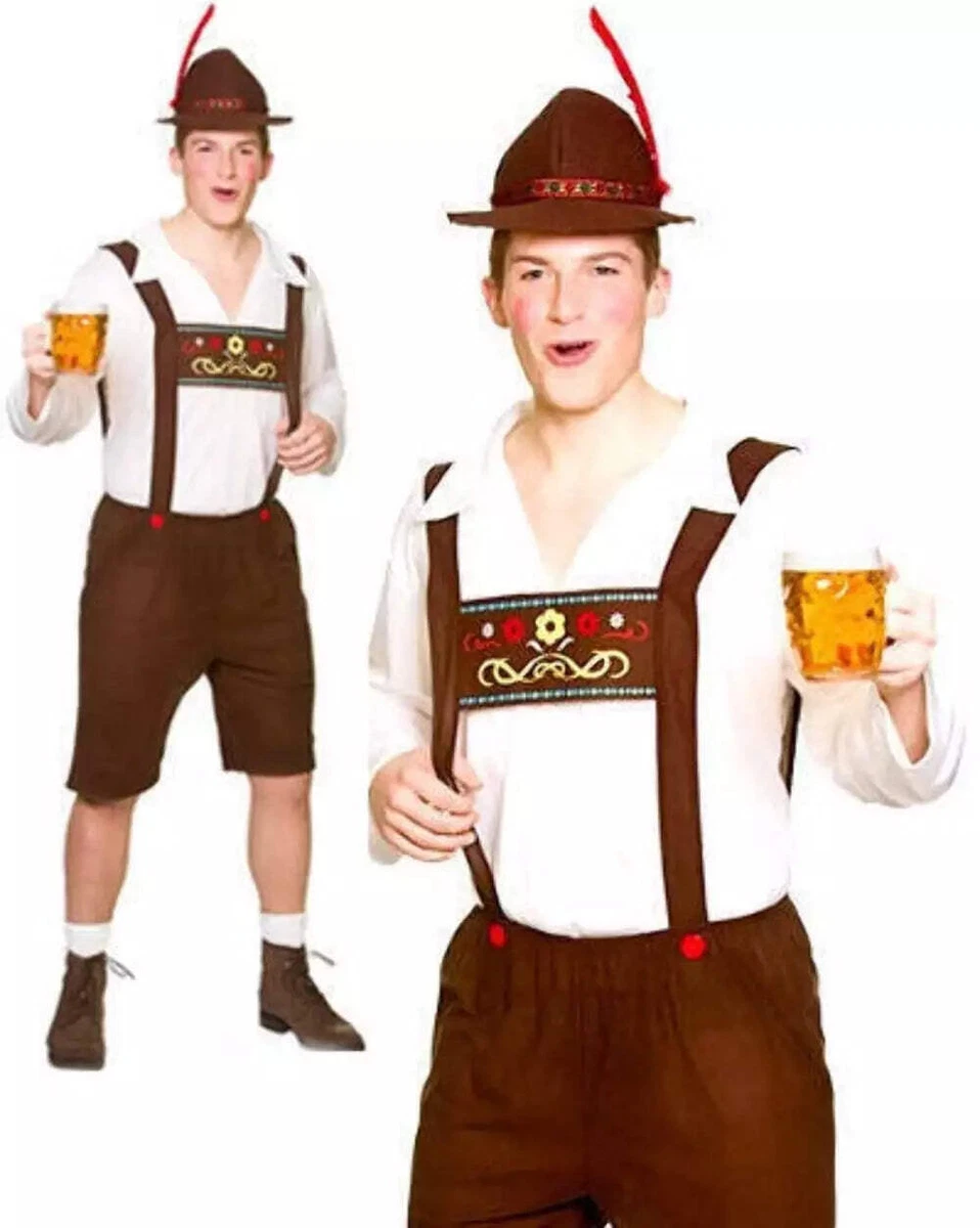 Feynman Costume Homme Oktoberfest - Pantalon Bavarois Brodé Traditionnel ( Noir/Marron) + Chemise Tyrolienne (Rouge/Vert/Noir) - Tenue Allemande Style Cuir Pour Fête De La Bière