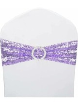 Sequin Chair Sashes Spandex 50 Pk Sequin Stretch with Buckle Chair Band Lavender